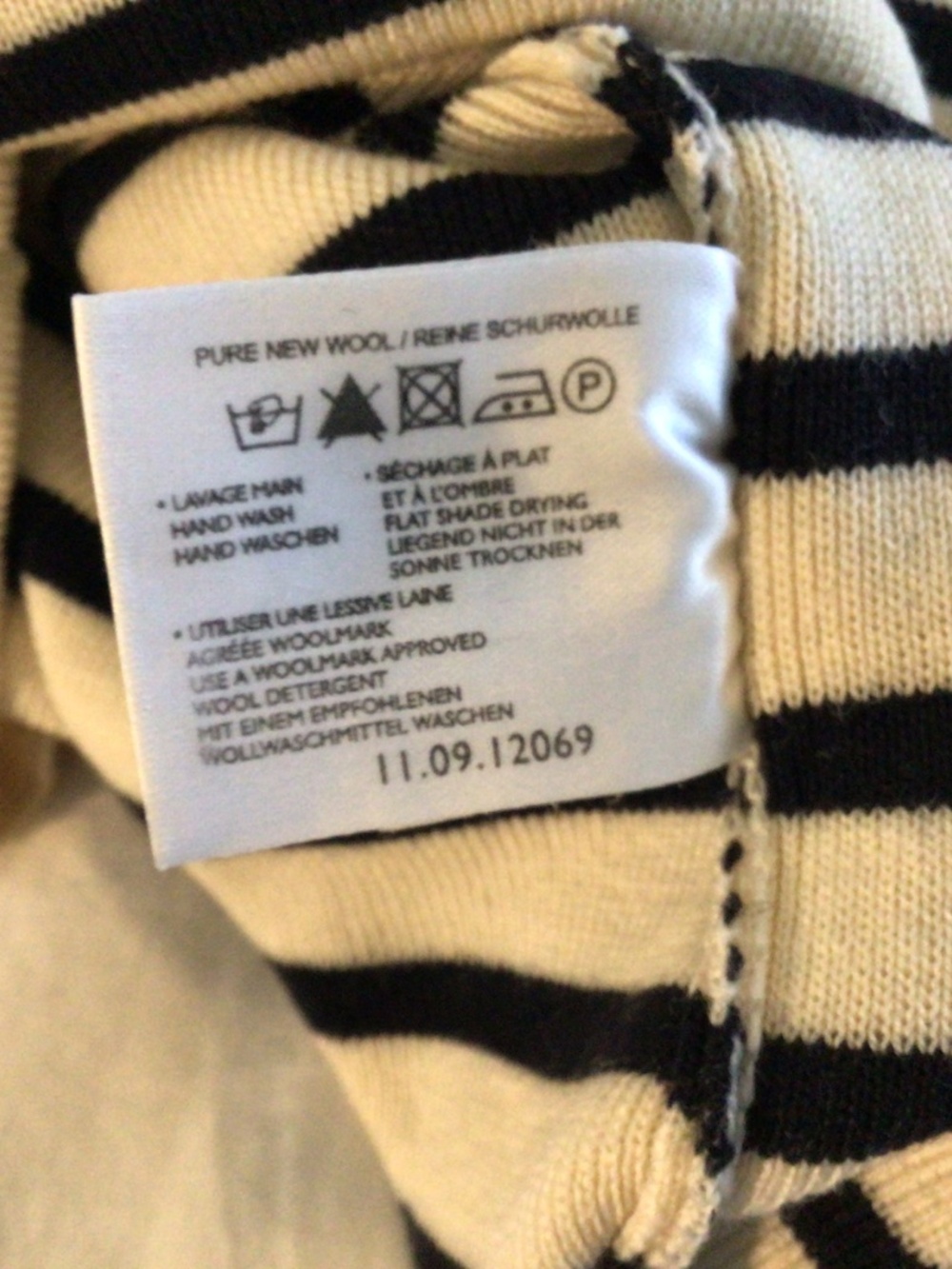 Saint James - Pure wool striped navy blue and cream quarter-zip sweater size 38 - Picture 13 of 16
